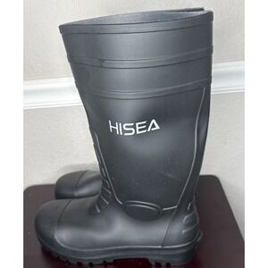 HISEA Rubber Boots Men Size 12 Black Steel Toe Rain Waterproof Farm Fly Fishing